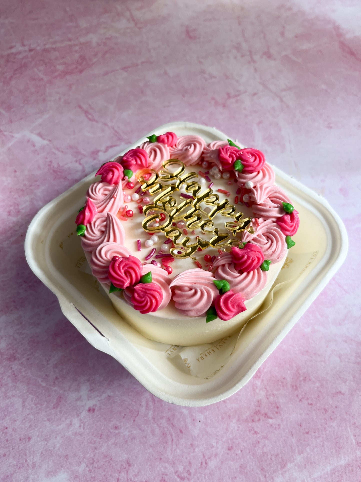 Pink floral swirl Bento Cake