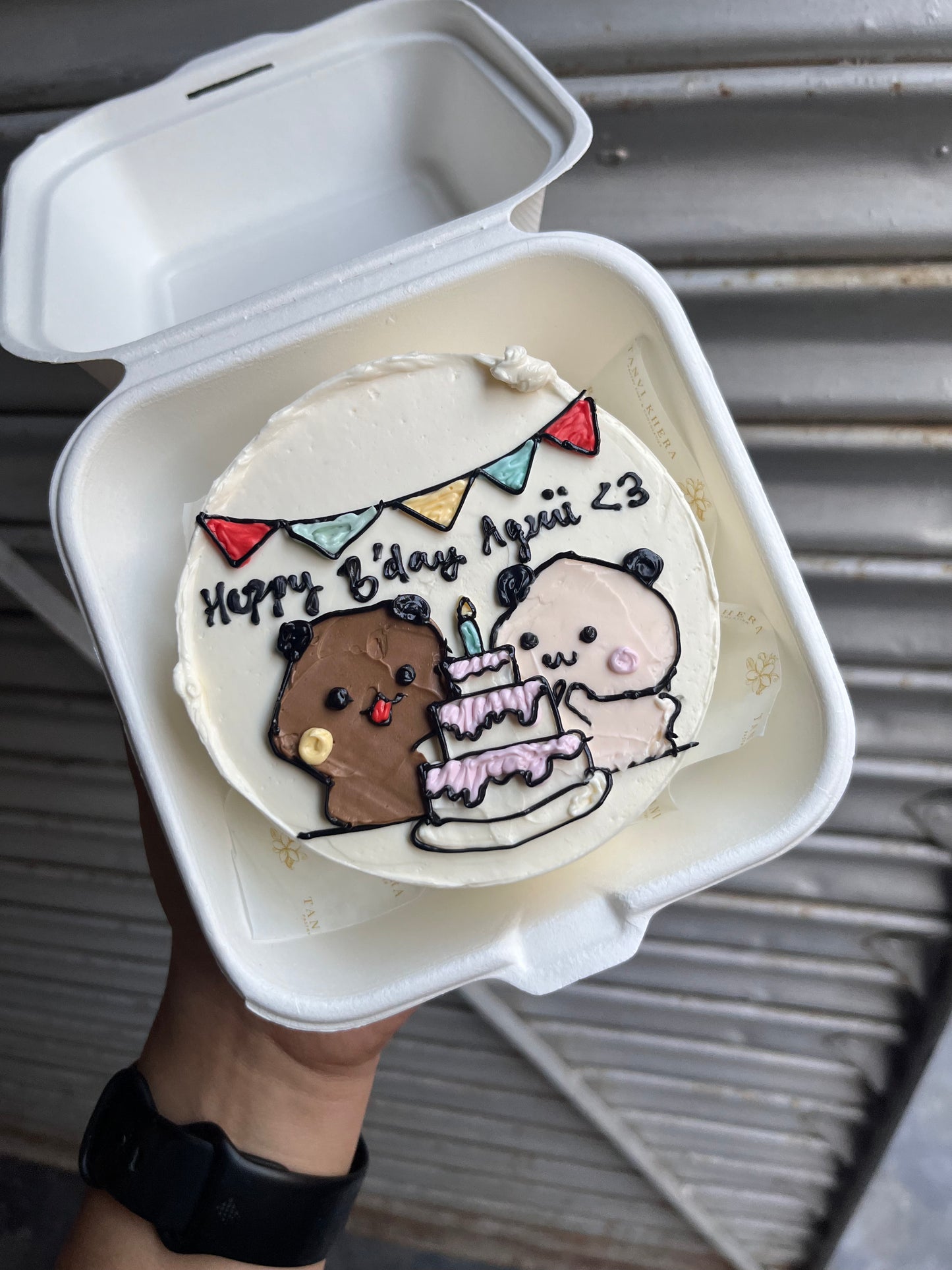 Birthday Picnic with Cat Couple Doodle Bento Cake