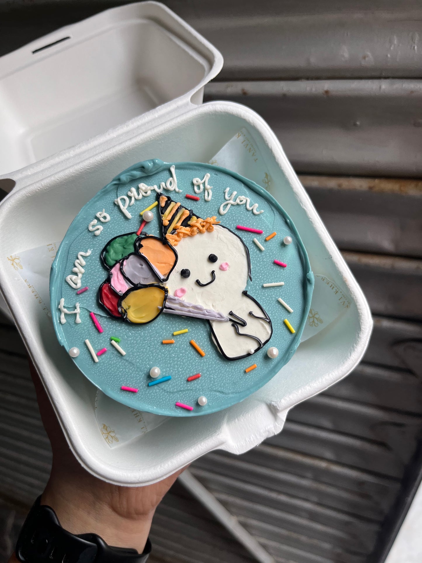 Balloon Celebration Doodle Bento Cake with Confetti