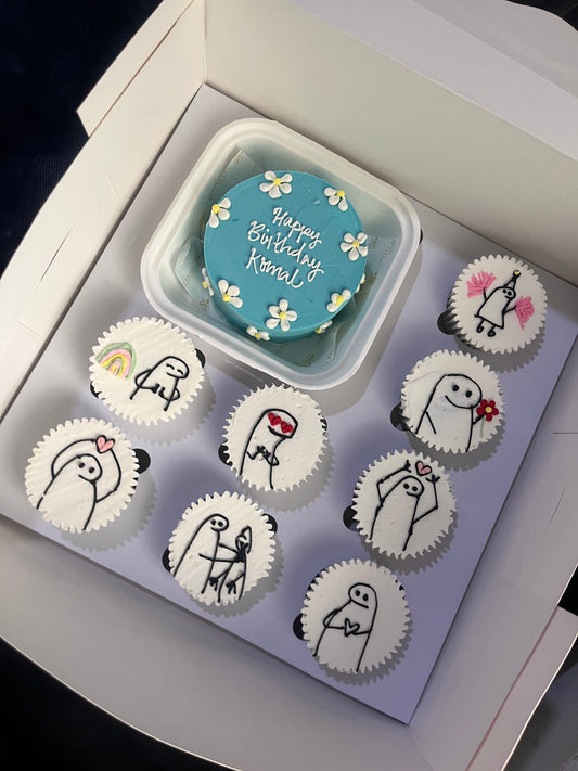 Birthday Doodle Bento Cake + 8 Cupcakes Hamper