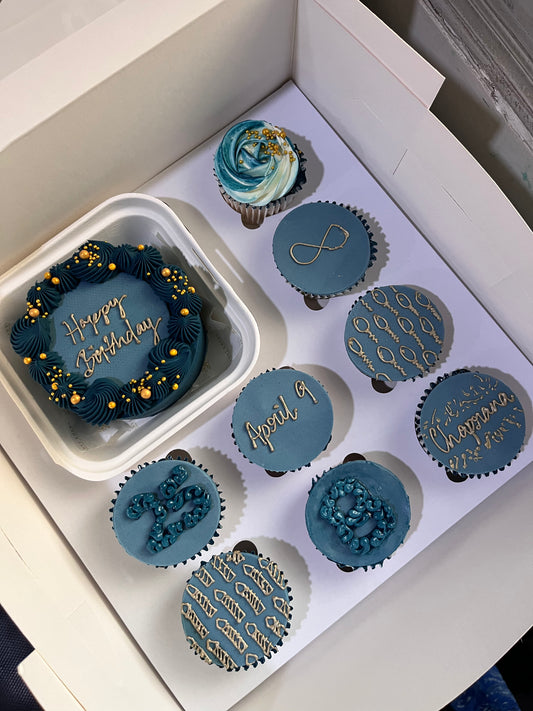 Artistic Blue Bento Cake + 8 cupcake Hamper