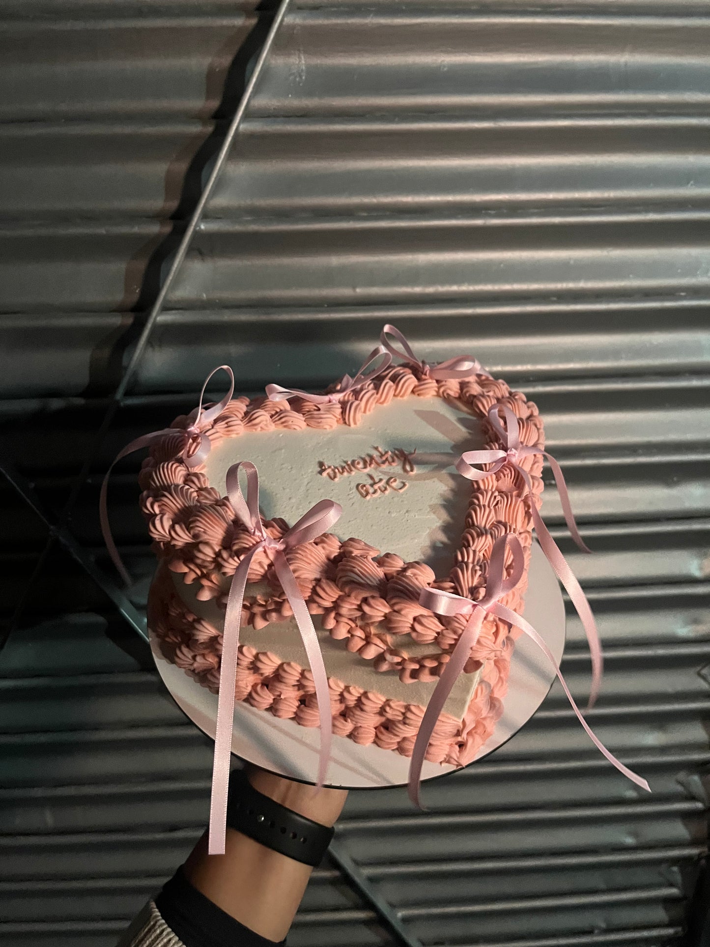 Heart White and Pink Victorian Bow cake