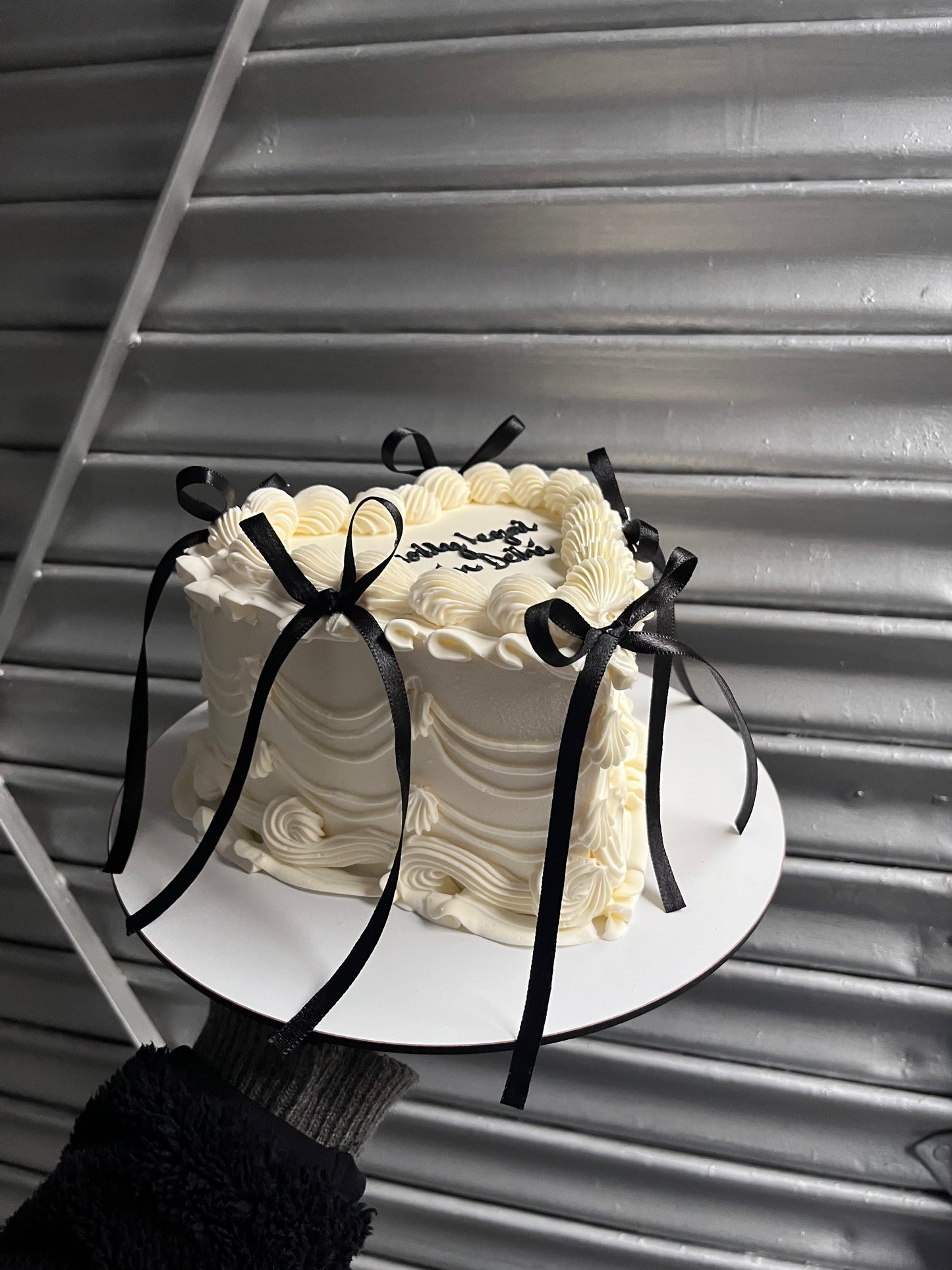Heart White and Black Victorian Bow cake
