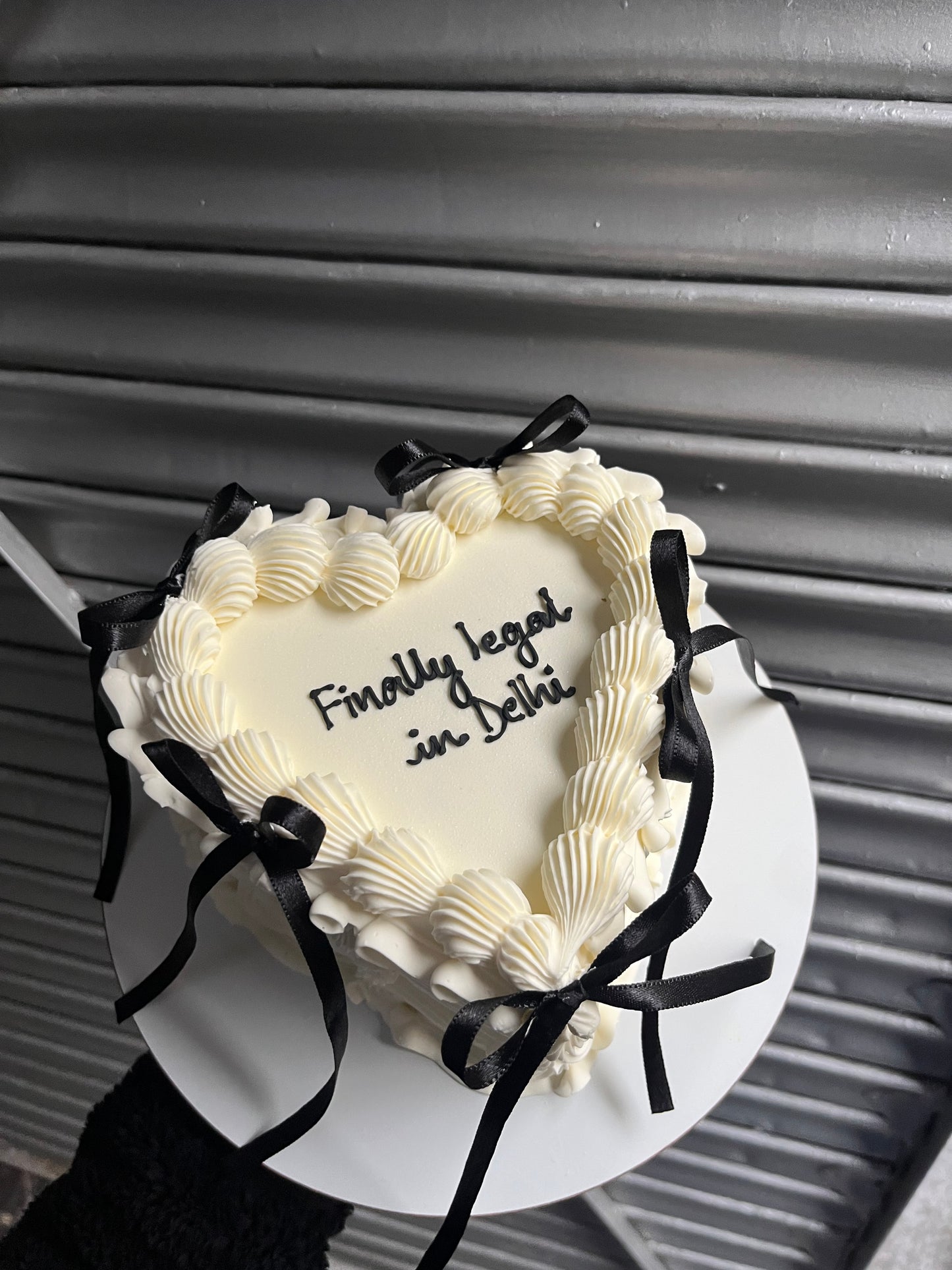 Heart White and Black Victorian Bow cake