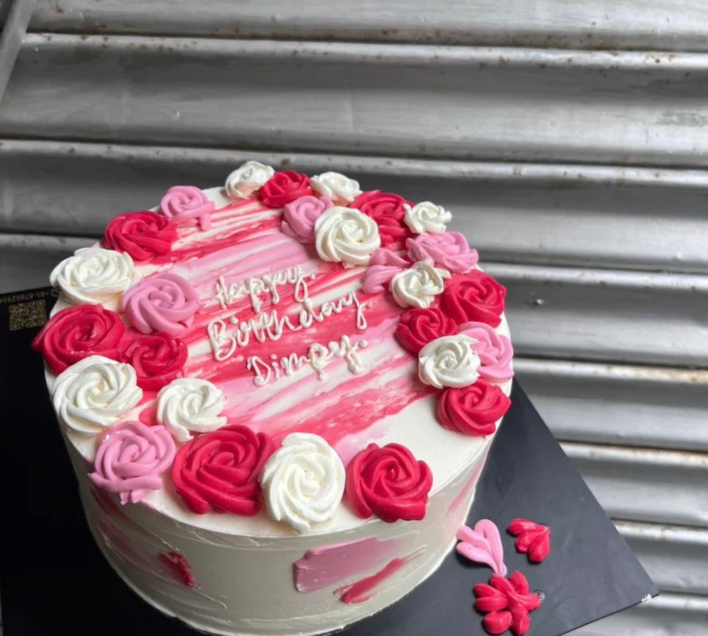 Pink Buttercream Roses Cake
