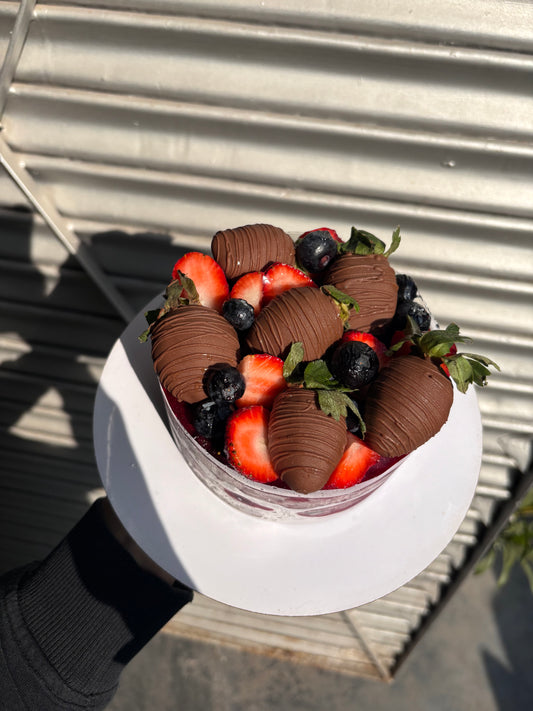 Belgian Chocolate Strawberry cake with Belgian Milk Chocolate covered Strawberry without Cream