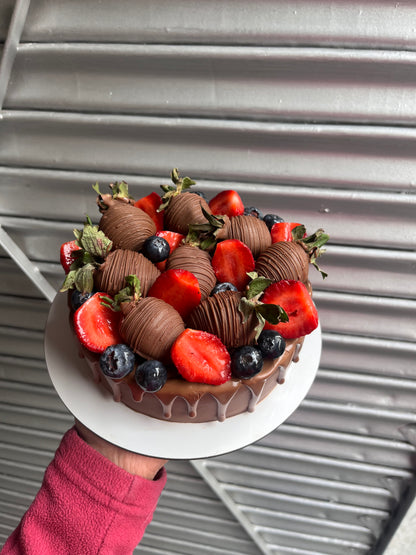 Belgian Chocolate Strawberry cake with Belgian Milk Chocolate covered Strawberry