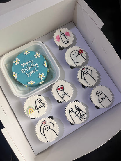 Birthday Doodle Bento Cake + 8 Cupcakes Hamper