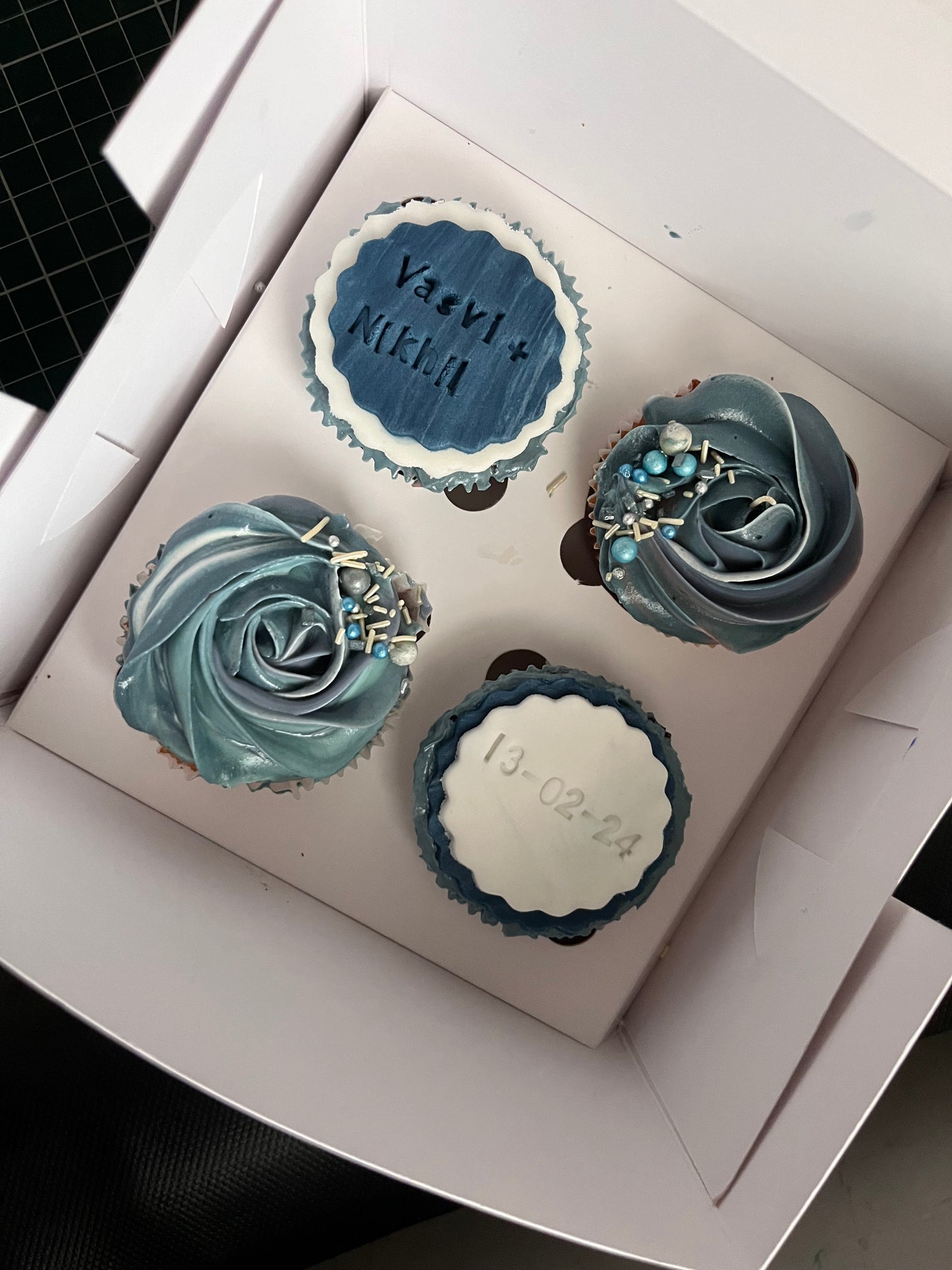 Custom Blue cupcake box of 4