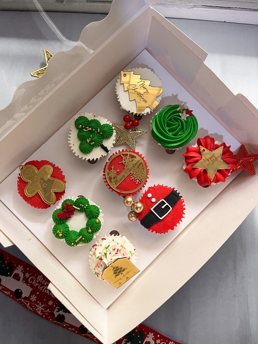 Christmas Cupcakes box of 9