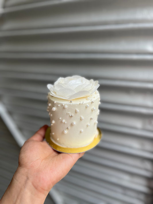 Tall white pearl Bento Cake with Wafer Paper rose