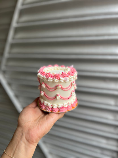 Tall white and pink victorian Bento Cake