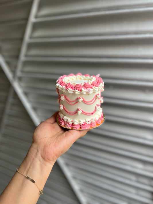 Tall white and pink victorian Bento Cake