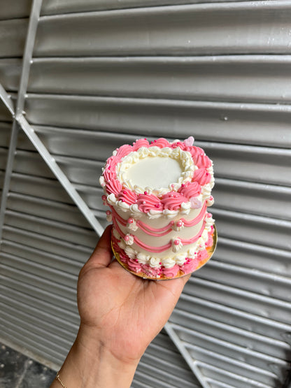 Tall white and pink victorian Bento Cake