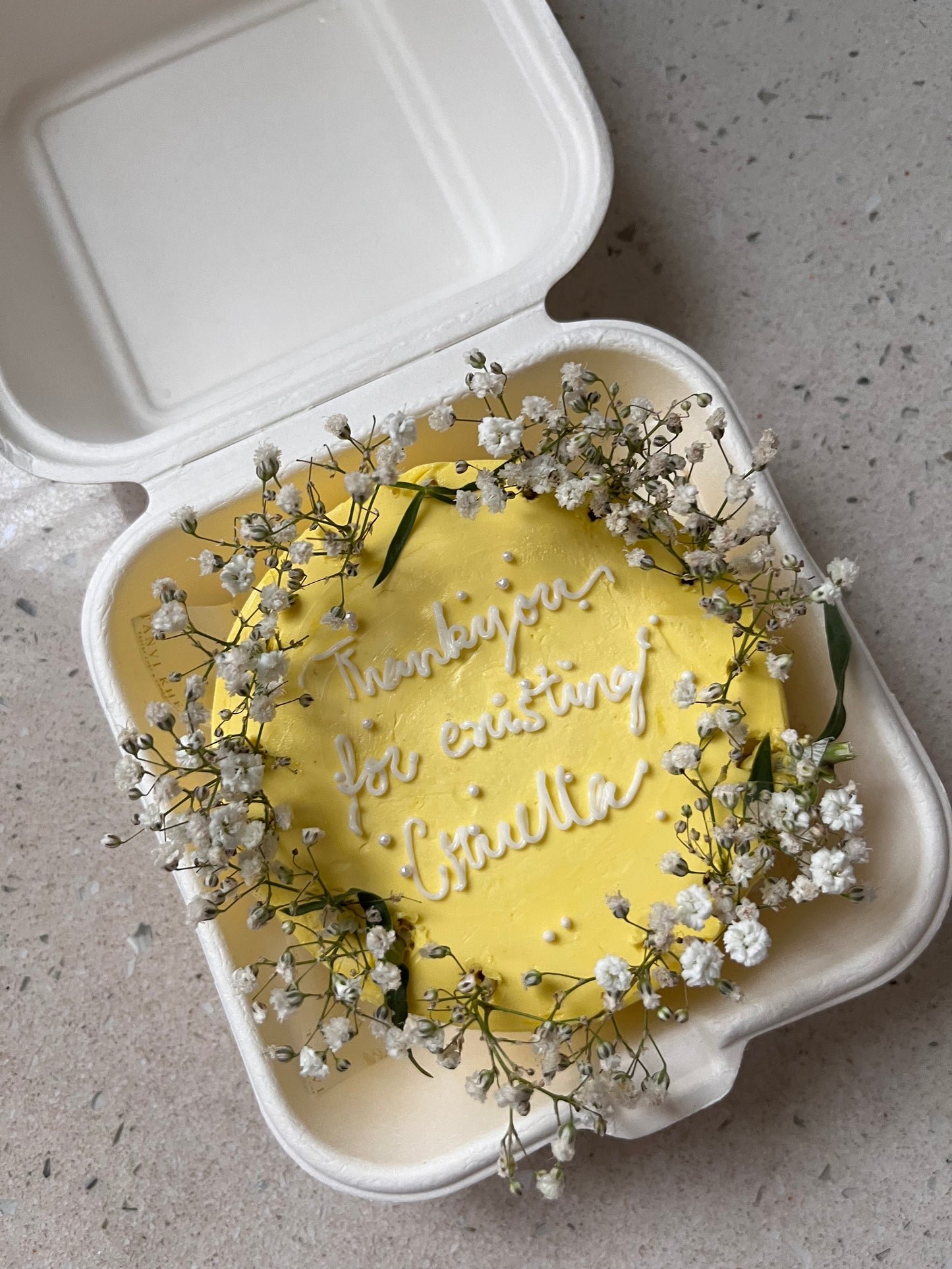 Baby breath adorned Floral Bento Cake