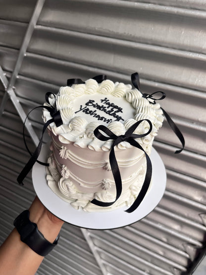 White Cake With Black Bow Victorian Cake