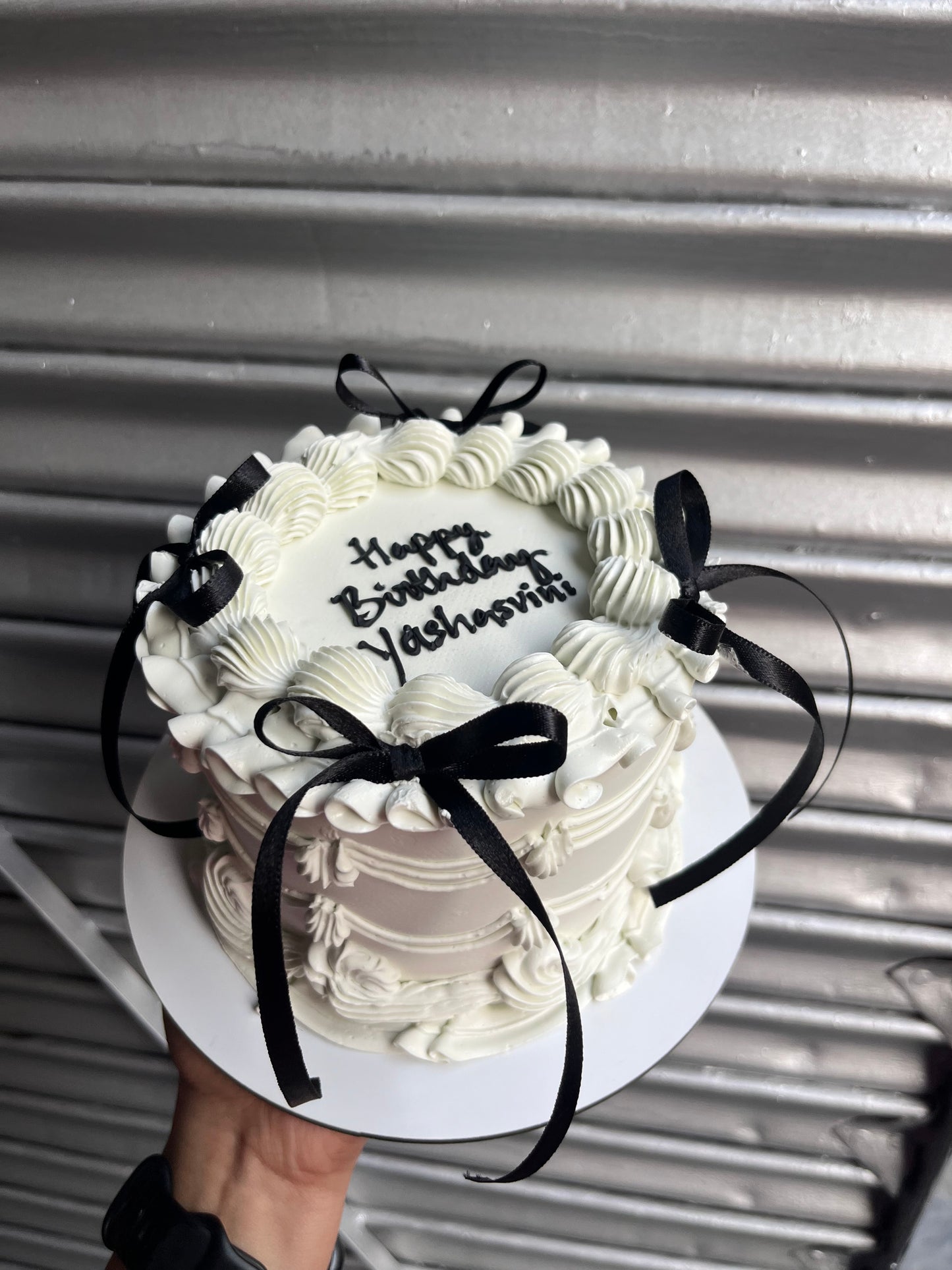 White Cake With Black Bow Victorian Cake