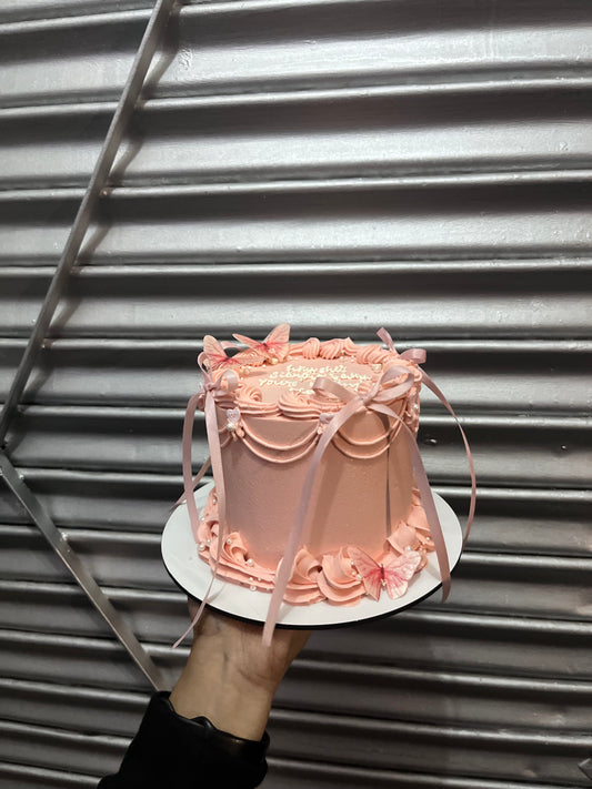 Pink Cake With Bow Victorian Cake