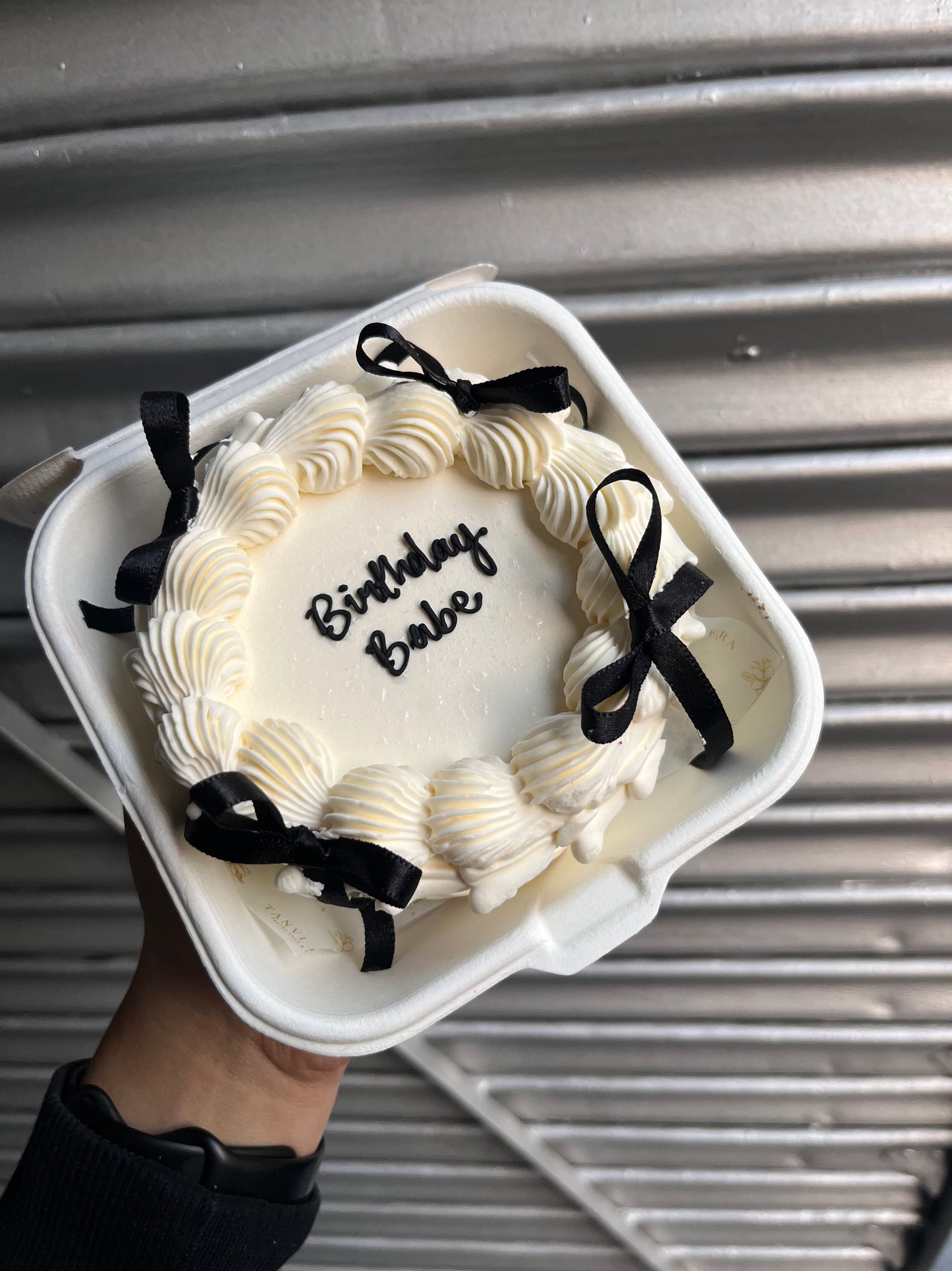 White Victorian with black bow bento