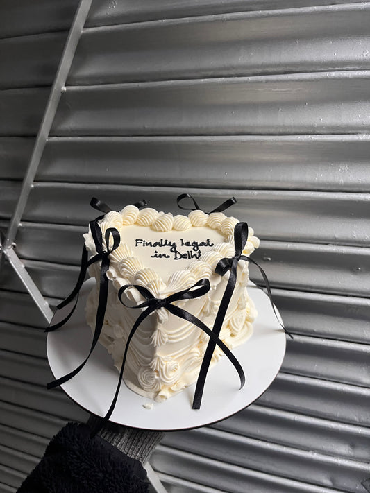 Heart White and Black Victorian Bow cake