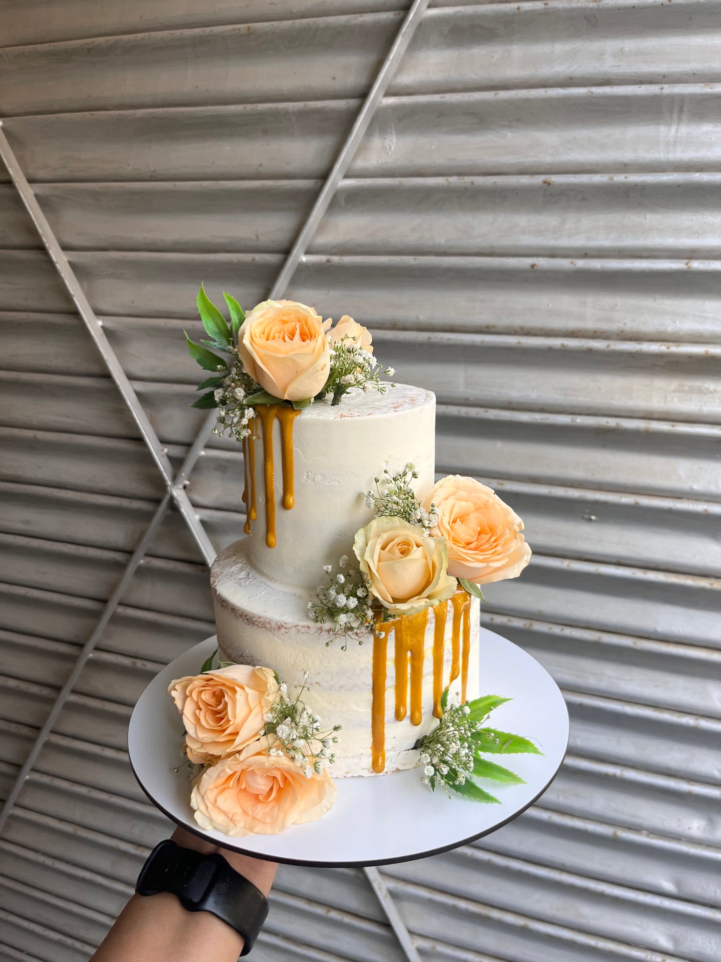 Naked Cake With Gold And Flowers