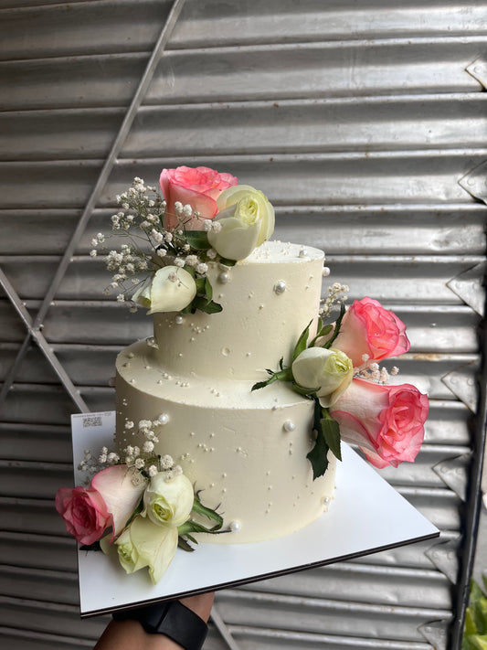 Pearls Work Pastel Floral Cake