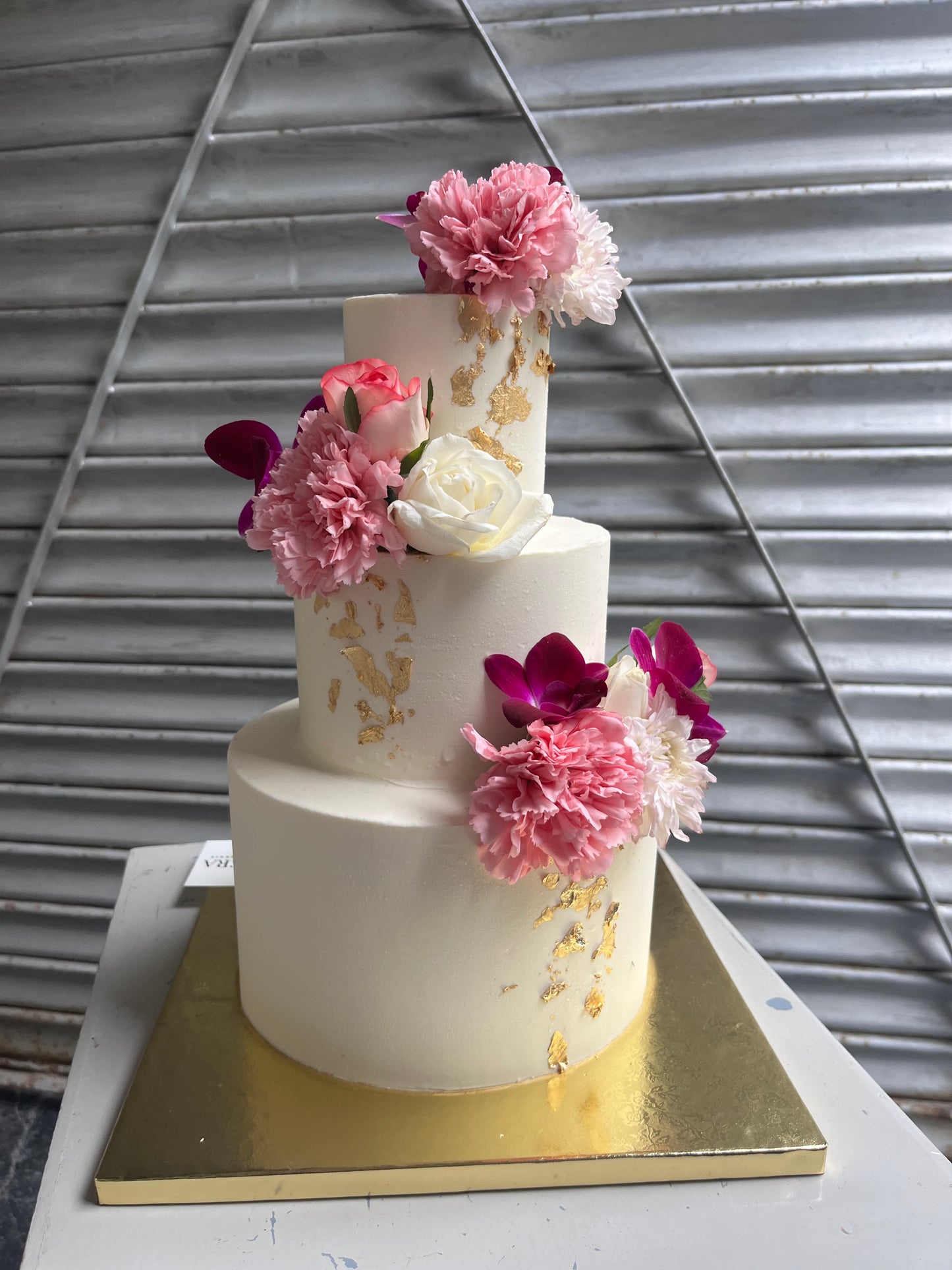 Pink Floral With Gold Cake