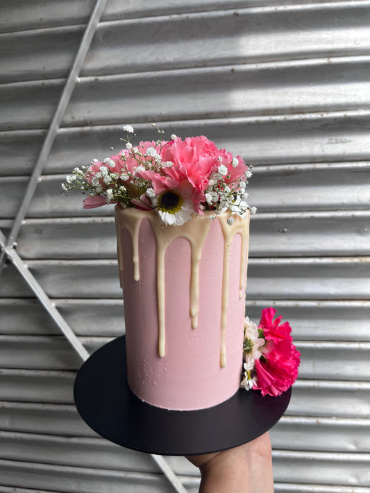 Tall Drip Cake with Flowers